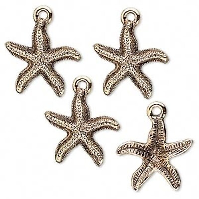 #ad 4 Antiqued Gold Pewter 20x17mm StarFish Sea Creature Charms * $7.92