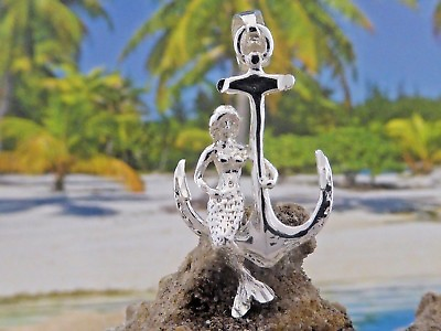 #ad DIAMOND CUT REAL STERLING SILVER MERMAID SITTING ON ANCHOR PENDANT $20.00