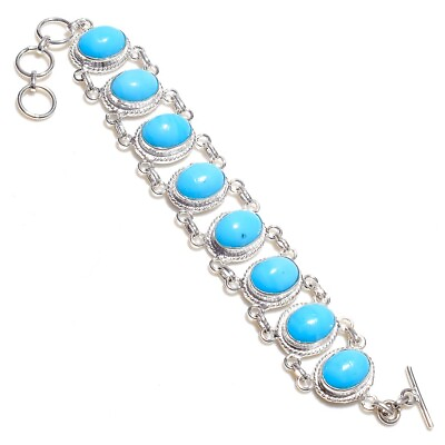 #ad Sleeping Beauty Turquoise Gemstone 925 Solid Silver Jewelry Bracelet Size 7 8 $9.99