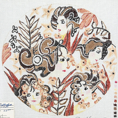 #ad REFLECTIONS Round Design Womens Heads Leaves Handpainted Needlepoint Canvas 538 $29.99