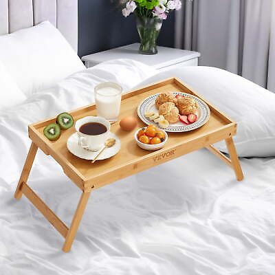 #ad Bamboo Bed Tray Breakfast Serving Table Laptop Desk with Foldable Legs $20.31