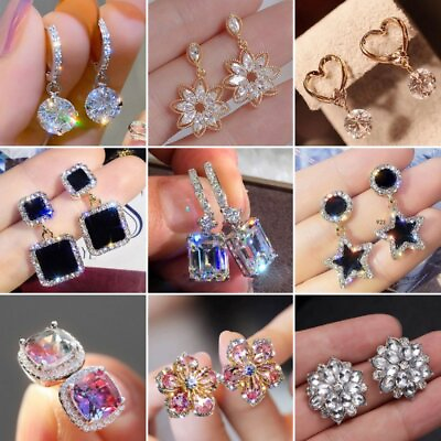 #ad Elegant Women Cubic Zircon Dangle Earrings Crystal CZ Drop Earrings Jewelry Gift C $2.88