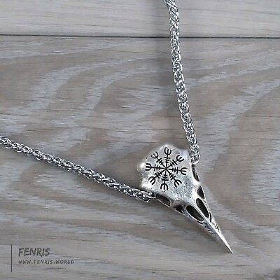 #ad Raven Necklace Silver Helm of Awe Norse Viking $45.00