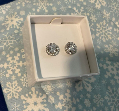 #ad Absolute round sterling silver stud earrings with halo 1 4 inch in diameter $11.95