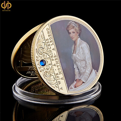 #ad Wales Diana Princess Rose With Diamond Gold Plated Commemorative Coin Collection $4.41