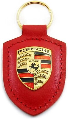 #ad Genuine Porsche Crest Keyring Key Chain Leather Red Color $14.98