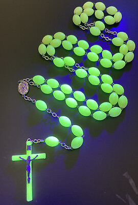 #ad Vintage Catholic Glow In The Dark 5 Decade 30” Habit Rosary $16.99