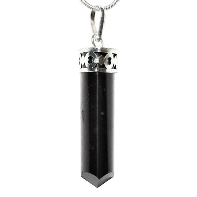 #ad CHARGED Himalayan Black Tourmaline Pendant 20quot; Stainless Steel Chain amp; Charger $16.99