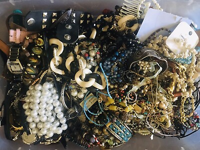 #ad ESTATE Jewelry Vintage Modern Huge Lot Craft Junk Wearable One Full Pound $24.99