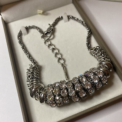 #ad Nour London Silver crystal Statement Designer necklace Boxed 18.5” Adjustable L GBP 17.00