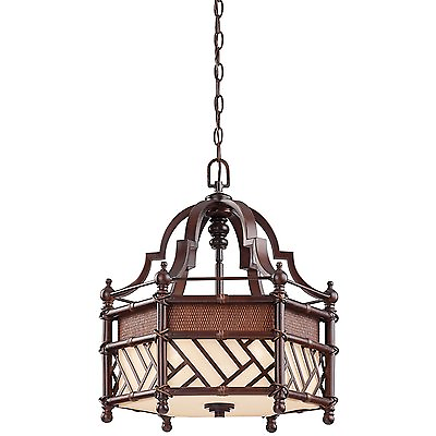 #ad #ad Cayman Bronze 3 Light Chandelier Pendant Beige Fabric Shade And Diffuser $1305 $299.99