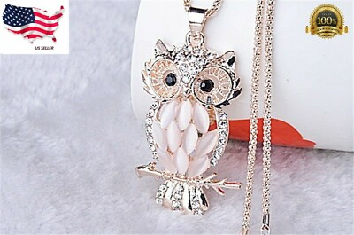 #ad Jewelry Crystal Opal Owl Pendant Chain Gold Necklace Lab Created Silver Plated $3.99