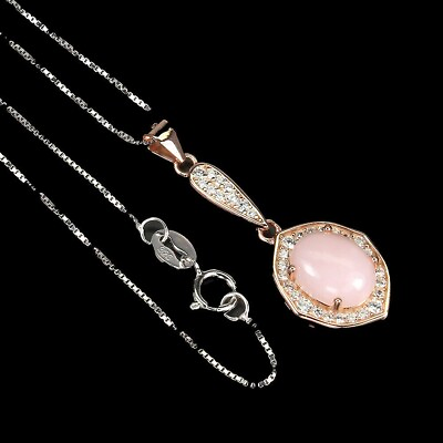 #ad Pendant Pink Opal Genuine Mined Gem Solid Sterling Silver Rose Gold 18 Inch GBP 80.74