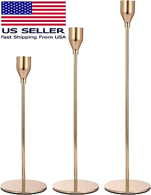 #ad Set of 3 Rose Gold Candle Holders Decorative Taper Candlestick Holder $13.50