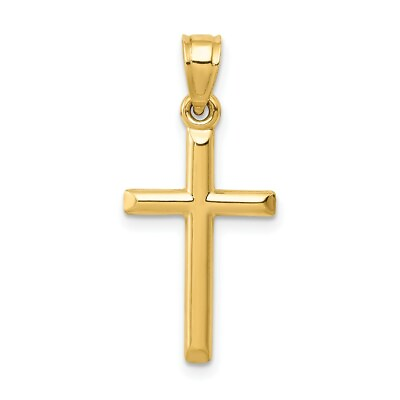 #ad Real 14kt Yellow Gold Polished 1 inch Hollow Cross Pendant $56.31