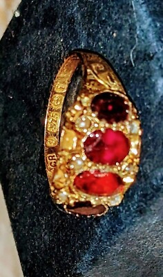 #ad 19th Century 9k Gold Ring SZ 7 w 4 Genuine Garnets and Seed White Pearls $289.43