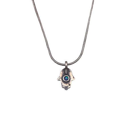 #ad 925 Sterling Silver Hamsa Hand of Fatima Pendant Chain Necklace 16 Inches Descr $30.00