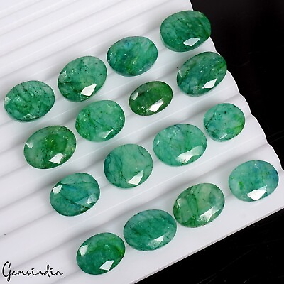 #ad Certified 151Ct 16 Pcs Natural Colombian Green Emerald Oval Cab Loose Gems Lot $18.74