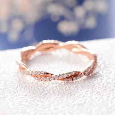 #ad Round Cut Lab Created Twisted Eternity Wedding Band Ring 14K Rose Gold Plated $60.00