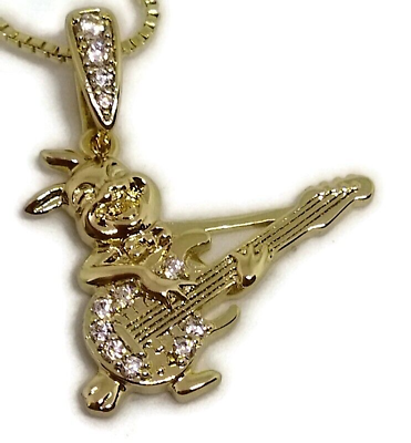 #ad Necklace Gold Plated Titanium Stainless Steel Gold Chain Rabbit Pendant CZ GBP 10.00
