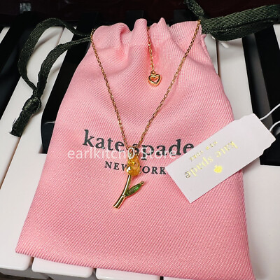 #ad Kate ks Spade Greenhouse Cubic Zirconia Tulip Flower Pendant Necklace Gold Tone $18.99