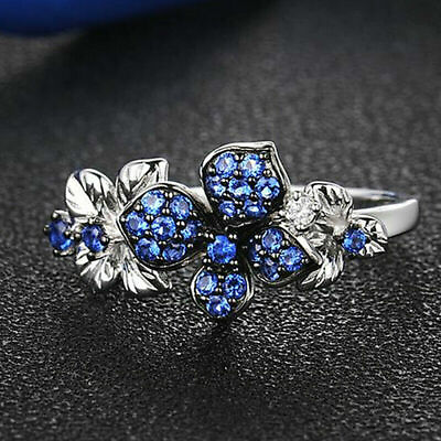 #ad Women Flower 925 Silver Plated Blue Jewelry Size 6 10 Simulated glass $3.35
