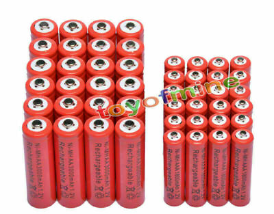 #ad 24 AA 3000mAh 24 AAA 1800mAh 1.2V NI MH Rechargeable Battery 2A 3A Red Cell $37.52