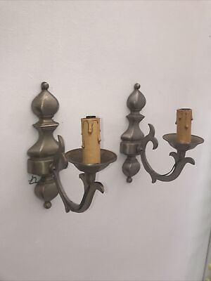 #ad 2 French Vintage Brushed Antique nickel wall sconces federal pair Silver Pewter $149.99