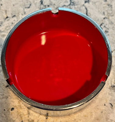 #ad Vintage MCM 1960s CHROME RED Ashtray Isamu Kenmochi for Maru Trend Pacific $9.50
