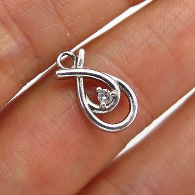 #ad 925 Sterling Real Diamond Accent Loop Design Charm Pendant $27.99