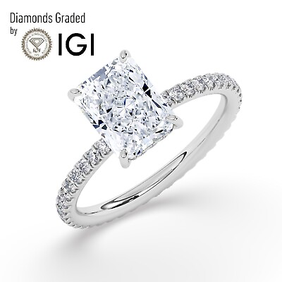 #ad IGI 2 CT Solitaire Lab Grown Radiant Diamond Engagement Ring 18K White Gold $2135.60