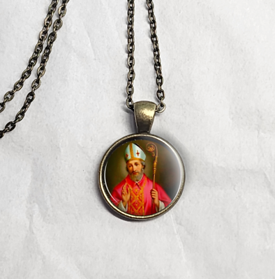 #ad Saint Anselm Canterbury Medal Picture Pendant Charm Handmade Catholic Necklace $25.00