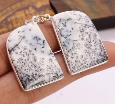 #ad Dendrite Opal 925 Silver Plated Handmade Earrings of 1.8quot; $3.59