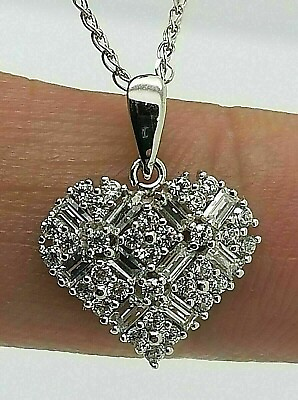 #ad 2Ct Round Baguette Cut Lab Created Diamond Cluster Pendant 14K White Gold Finish $55.28
