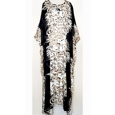 #ad Kaftan Dress Sheer Silky in Black with Beige $98.00