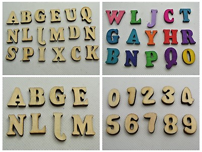 #ad 100 Assorted FlatBack Wood Alphabet Letter Number Wooden Scrapbooking Craft $5.93