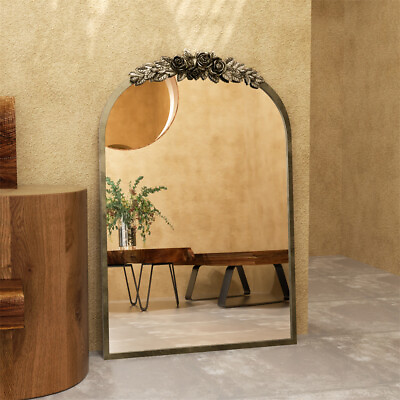 #ad Brass Gold Arched Wall Mirror for Bathroom Metal Rose Frame Decor Accent Mirrors $80.91
