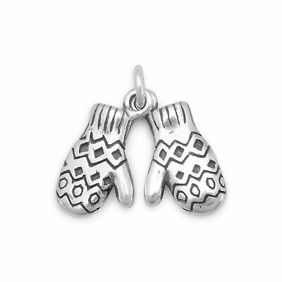 #ad Oxidized Pair of Knitted Mittens Charm Kids Unisex Winter Gift 14K White Gold Fn $45.00