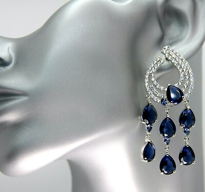 #ad Lab Created Blue Sapphire Chandelier Earrings 18k White Gold Filled Finish $137.00