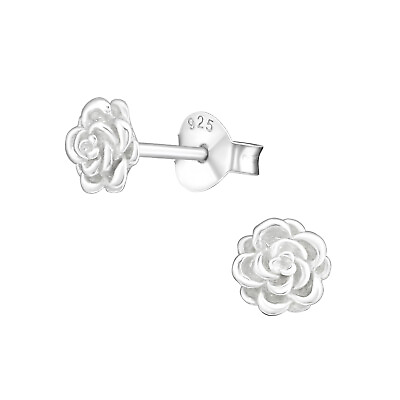 #ad Rose Flower Stud Earings 925 Sterling Silver Push Back $12.99
