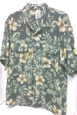 #ad Men#x27;s Hawaiian Shirt M Roundtree and Yorke Green Flowers and Leaves on Green $7.48