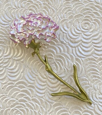 #ad Vintage style carnation flower Brooch enamel on metal $12.80