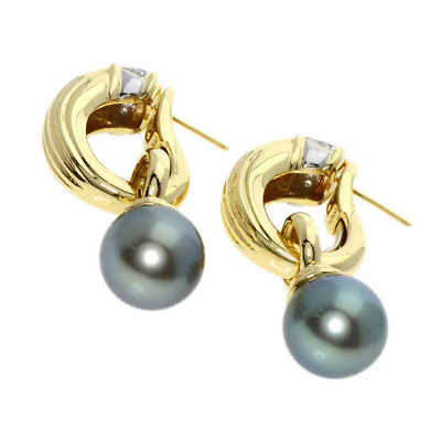 #ad 0.06ct Pearl Pearl Diamond earring K18 Yellow Gold PT900 17.4g $1769.00