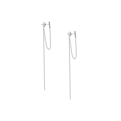 #ad Stud with Drop Chain Threader Earrings Real 14K White Gold $158.39