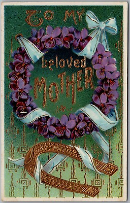 #ad To My Beloved Mother Floral Wreath Horseshoe Postcard B838 $4.99