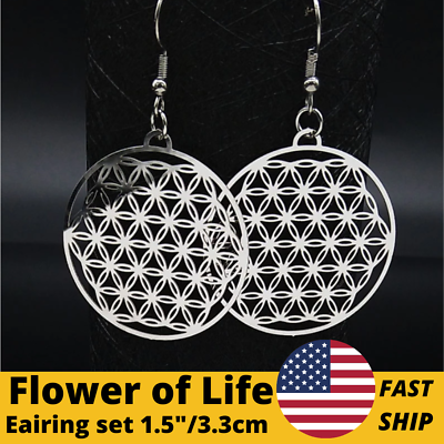 #ad Spiritual Flower of Life Earrings Set for Women Sacred Geometric Dangle Symbol $14.90