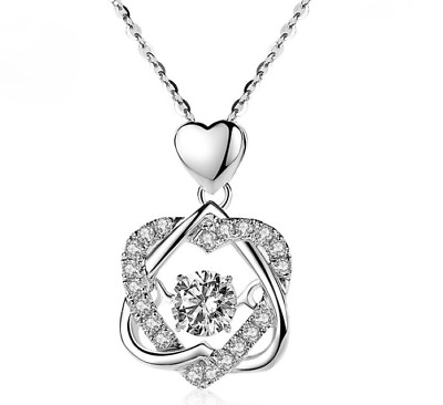 #ad Love Heart 925 Sterling Silver Micro inlay CZ Star Moving Pendant Necklace w 18quot; $12.95