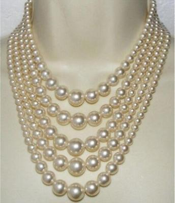 #ad Beautiful AAA five strands 3 10mm real Akoya White Natural Pearl Necklace 18 22quot; $489.00