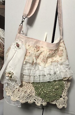 #ad Shabby Chic Bag Handmade Over The Top W Linen amp;Lace New Shoulder Bag 12.5x12.5 $75.00