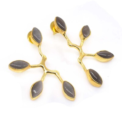 #ad Smoky Quartz Gemstone Handmade Gold Plated Jewelry Sun Rays Earring 2quot; M153 $12.11